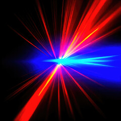 Laser neon red and blue light rays flash and glow