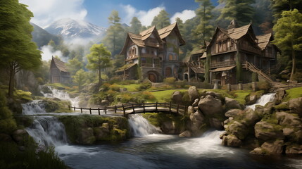 village view at afternoon with river on the middle, village at night wallpaper and background