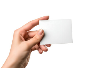 Fototapeta premium woman Hand holding blank business card on white background