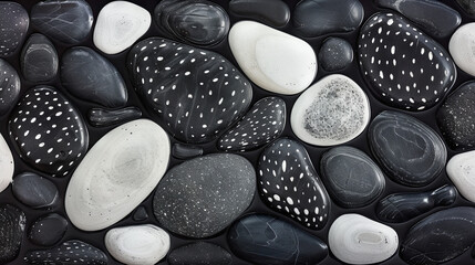 Black and white sea pebbles as an element of internal harmony - obrazy, fototapety, plakaty