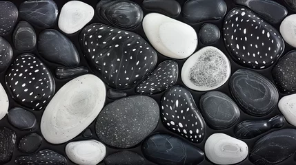 Fotobehang Black and white sea pebbles as an element of internal harmony © Taisiia