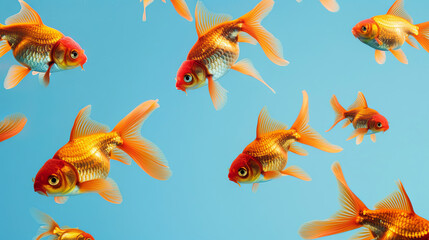 Aquarium goldfish on isolated blue background