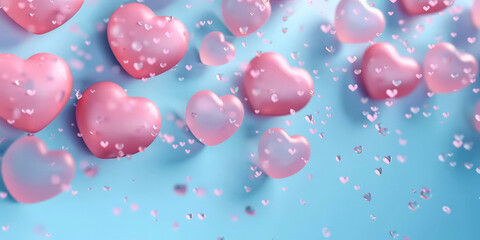 Fototapeta na wymiar colorful glass hearts on white background, banner, valentines day