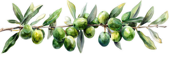 Olives , olive branch, olive tree ,watercolor illustration,
Watercolor set of olive branches, leaves and berries. Hand painted nature elements isolated on white background. Green raw organic olive na
 - obrazy, fototapety, plakaty