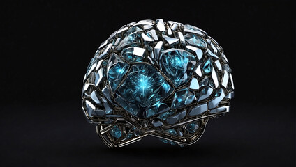 Dimond brain head with brain on dark background