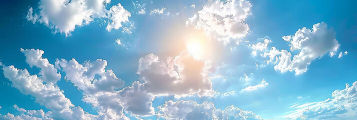 blue sky at midday with sun, a sunny sky  with clouds,