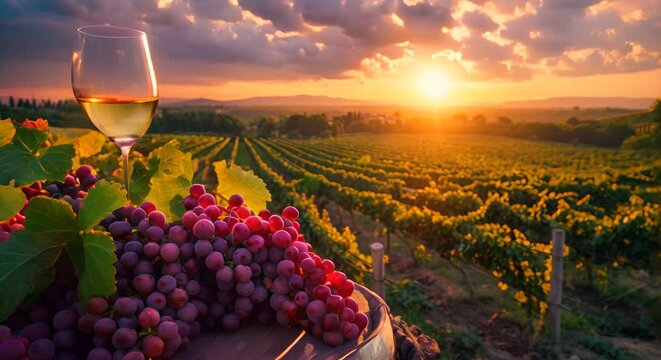 A tranquil vineyard scene at dawn