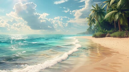 beautiful realistic of sandy summer beach - obrazy, fototapety, plakaty