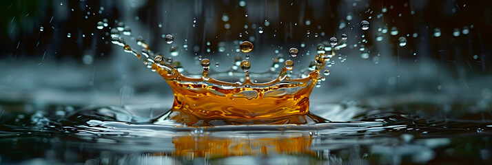 Splashes and drops on the water from the falling golden object,
Clouds on sky Pro Photo

 - obrazy, fototapety, plakaty