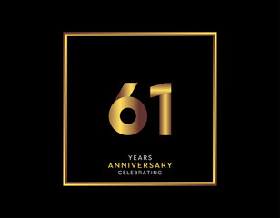 61 Year Anniversary With Gold Color Square