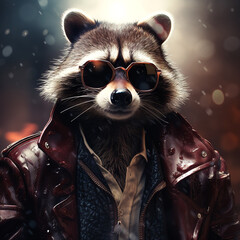 Raccoon as a nightlife impresario managing crowd