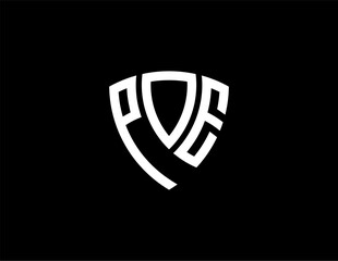 Naklejka premium POE creative letter shield logo design vector icon illustration