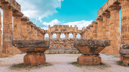 Old ruins Greek temples at Selinunte- Travel, tourism, vacations in Sicilia island, Italy