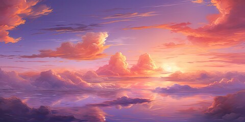 sunset behind clouds creates a captivating scene filled with drama and beauty. As the sun dips below the horizon, its golden rays illuminate the edges of the clouds, casting a warm and ethereal glow - obrazy, fototapety, plakaty