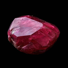 uncut beautiful red ruby gem on black background
