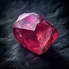 uncut beautiful red ruby gem on black background