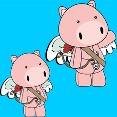 cute chibi angel piggy character kid cartoon pack collection in vector format