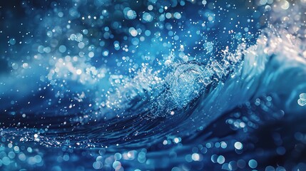 Blue water wave with bubbles close-up background texture isolated on top.