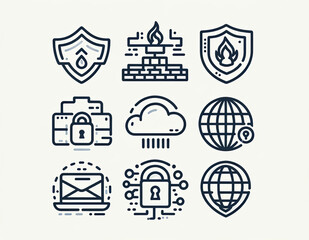 Minimalist Line-Styled Internet Security Icons set