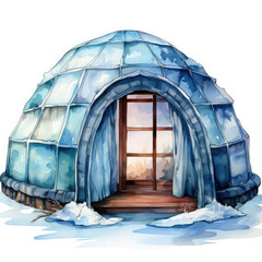 Watercolor Igloo Illustration, Generative Ai