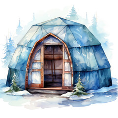 Watercolor Igloo Illustration, Generative Ai