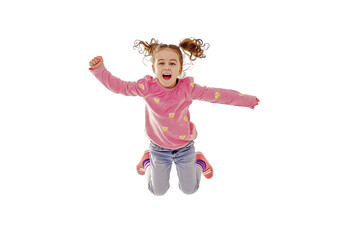 Small Girl Jumps on Transparent Background, PNG