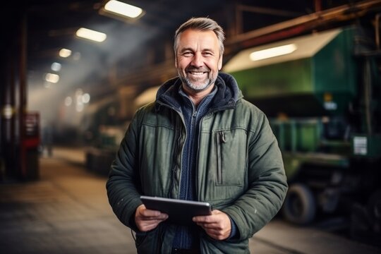 Female chief engineer using tablet for audit in modern industrial factory setting