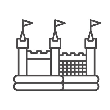recommend clip art: Bouncy inflatable castle icon. Vector trampoline outline pictogram for jumping game isolated on white background.
