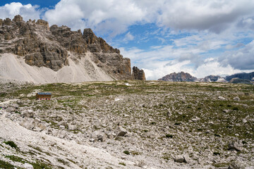Hochgebirgslandschaft  bei den Drei Zinnen, Sextner Dolomiten, Südtirol, Belluno,  Italien.
