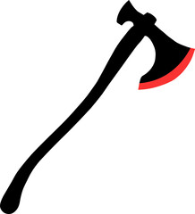 Black and white long-handled axe with red axe tip.