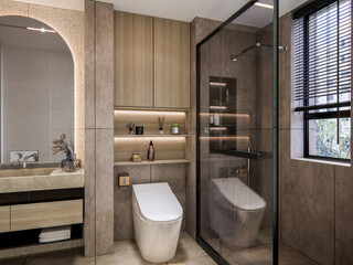 3d rendering modern bathroom full scene interior design