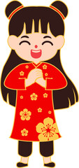 Chinese cute girl greeting lunar new year