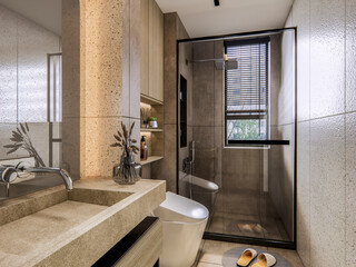 3d rendering modern bathroom full scene interior design