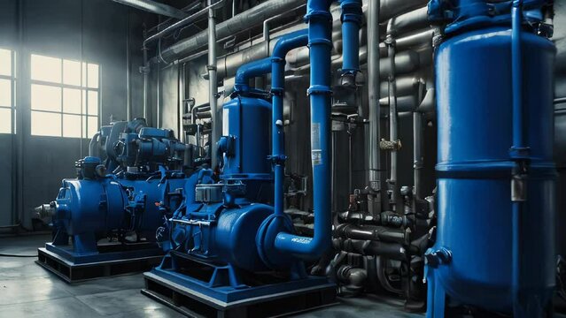 Industrial Water Pumps system room high pressure electric blue pump set Maintenance