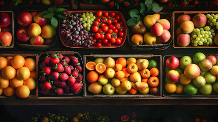 Assorted Fruits on Wooden Crates