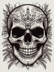 Free Skull with floral ornament and Vector illustration for tattoo or t-shirt design

