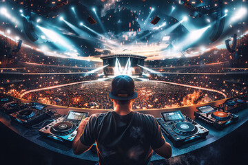 crowd of people dancing at concert	