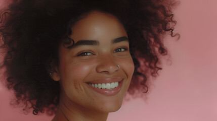Beauty portrait of african american girl with clean healthy skin, Blonde woman with curly beautiful hair, Vogue style close-up portrait, Generative AI