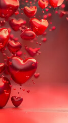 Obraz premium many red hearts on dark red wall background, women's day holiday, Valentine's Day, copy space