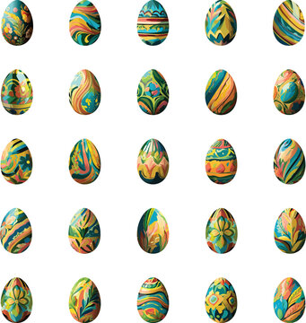 25 Colorful Easter Eggs - Minimal simple flat pattern painted eggs