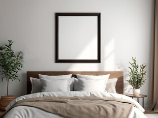 Frame mockup in bedroom interior background