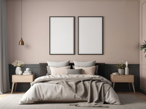 Frame mockup in bedroom interior background