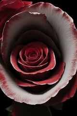 red and white rose on black background closeup	