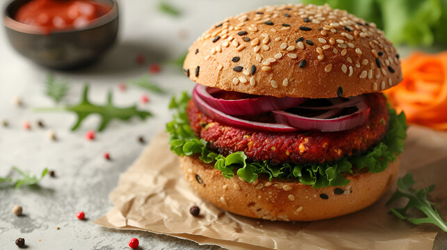 Tasty vegetarian burger, generative ai