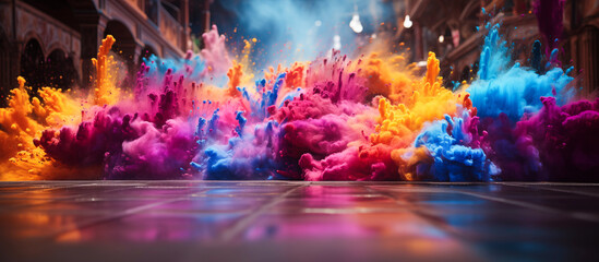 colorful holi powder concept background - obrazy, fototapety, plakaty