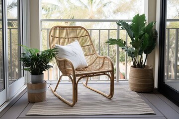 Coastal Rattan Chair Rug Combo: Industrial Chic Balcony Inspirations
