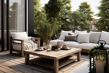 White Sofa and Black Coffee Table: Industrial Chic Balcony Inspirations
