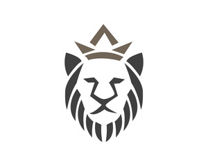 abstract lion face head with crown king art logo symbol design template illustration inspiration