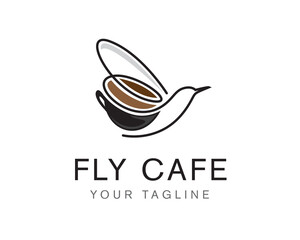cup mug drink with flying bird art for cafe logo symbol design template illustration inspiration