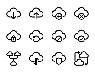 Cloud server icon set, for cloud computing, information technology, AI, big data, and computer systems.